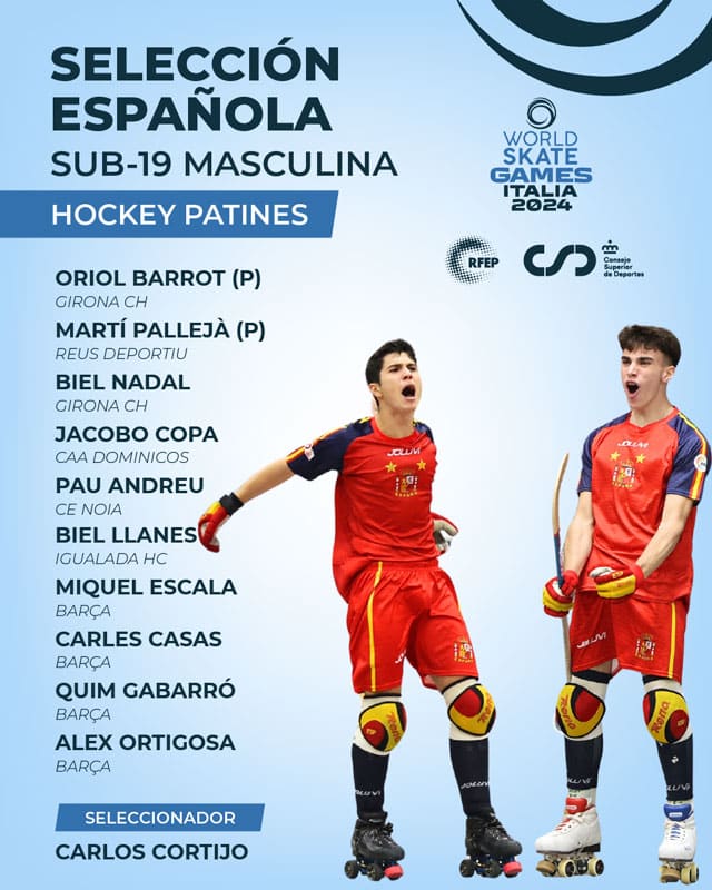 L&rsquo;équipe d&rsquo;Espagne rink hockey U19 aux World Skate Games 2024