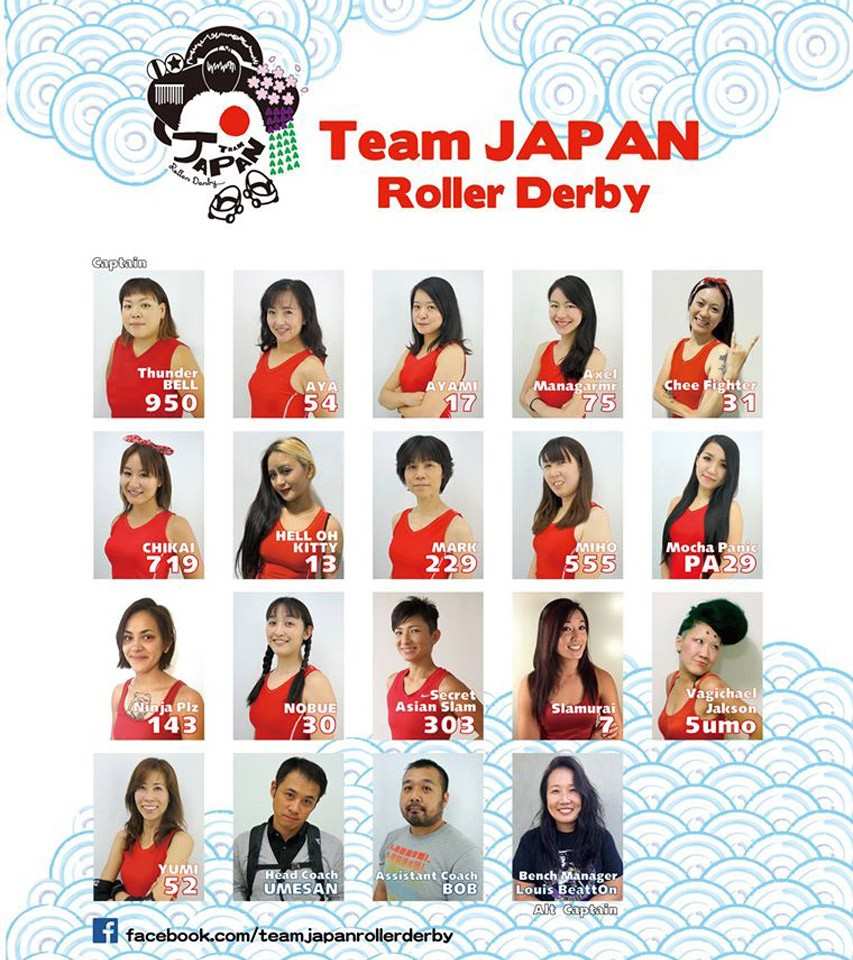 Roster du Japon pour la Coupe du Monde de roller derby 2014 à Dallas (USA)