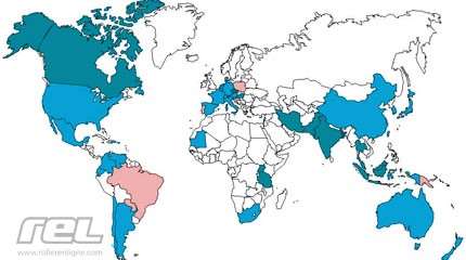 Les pays présents et absents du championnat du monde de roller course 2015